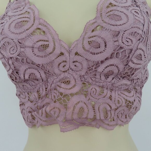 PINK Victorias Secret Medium Purple Lace Bralette Bra Strappy Wireless Lined - Picture 3 of 14